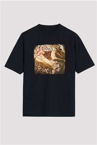 Aeon Baskılı Unisex Siyah Oversize Tişört