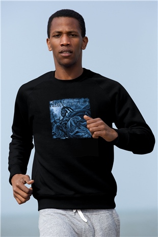 Aeon Baskılı Unisex Siyah Sweatshirt