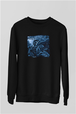 Aeon Baskılı Unisex Siyah Sweatshirt
