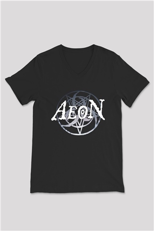 Aeon Siyah Unisex V Yaka Tişört T-Shirt