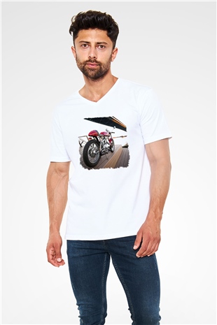 Aermacchi Beyaz Unisex V Yaka Tişört T-Shirt