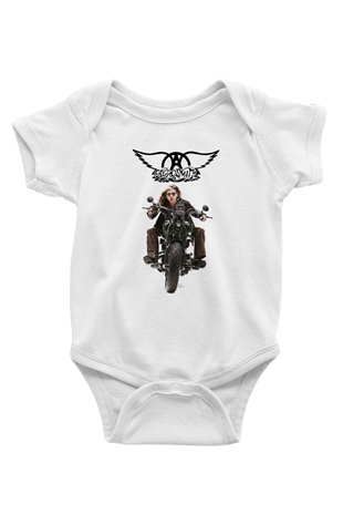 Aerosmith Baskılı Beyaz Unisex Bebek Body - Zıbın