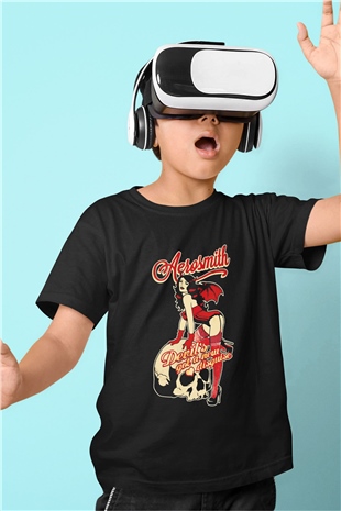 Aerosmith Baskılı Siyah Unisex Çocuk Tişört