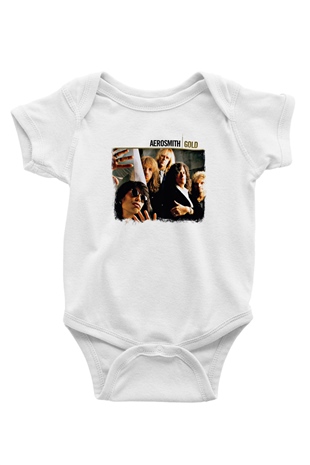 Aerosmith Baskılı Unisex Beyaz Bebek Body - Zıbın