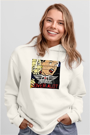 Aerosmith Baskılı Unisex Beyaz Hoodie