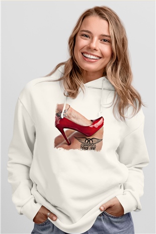 Aerosmith Baskılı Unisex Beyaz Hoodie