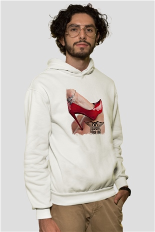 Aerosmith Baskılı Unisex Beyaz Hoodie