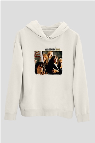 Aerosmith Baskılı Unisex Beyaz Hoodie