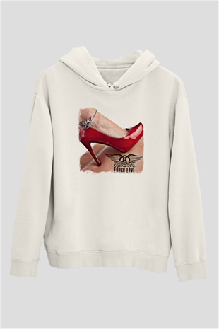 Aerosmith Baskılı Unisex Beyaz Hoodie