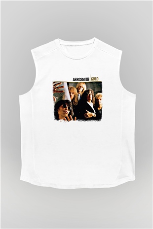 Aerosmith Baskılı Unisex Beyaz Kolsuz Tişört
