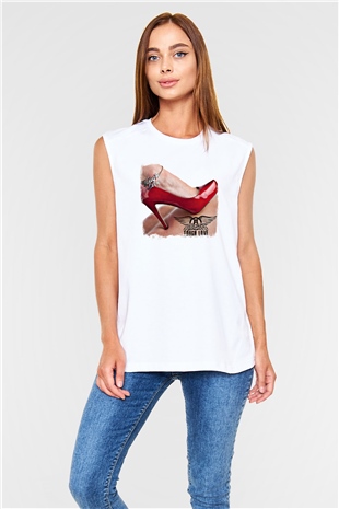 Aerosmith Baskılı Unisex Beyaz Kolsuz Tişört