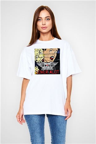 Aerosmith Baskılı Unisex Beyaz Oversize Tişört