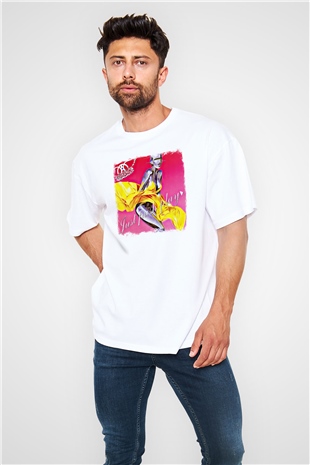 Aerosmith Baskılı Unisex Beyaz Oversize Tişört