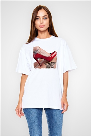 Aerosmith Baskılı Unisex Beyaz Oversize Tişört