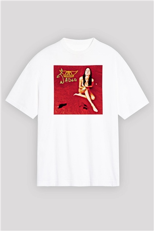 Aerosmith Baskılı Unisex Beyaz Oversize Tişört