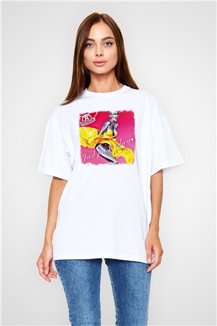 Aerosmith Baskılı Unisex Beyaz Oversize Tişört