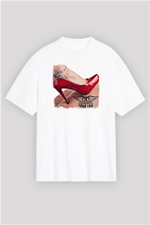 Aerosmith Baskılı Unisex Beyaz Oversize Tişört