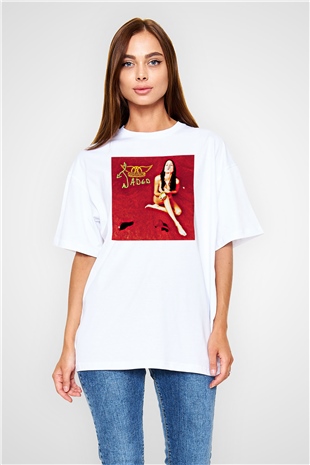 Aerosmith Baskılı Unisex Beyaz Oversize Tişört