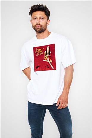 Aerosmith Baskılı Unisex Beyaz Oversize Tişört