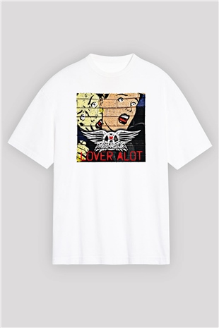 Aerosmith Baskılı Unisex Beyaz Oversize Tişört