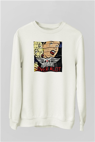 Aerosmith Baskılı Unisex Beyaz Sweatshirt