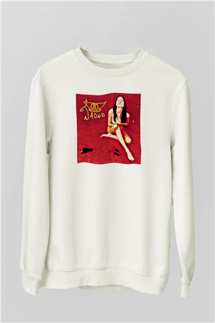 Aerosmith Baskılı Unisex Beyaz Sweatshirt