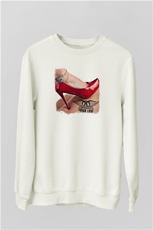 Aerosmith Baskılı Unisex Beyaz Sweatshirt