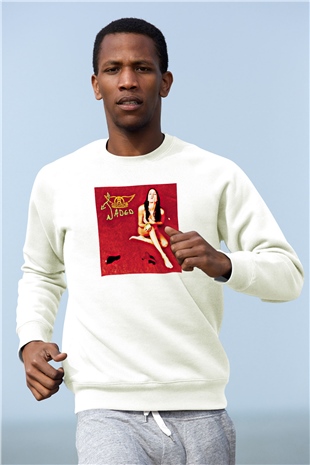 Aerosmith Baskılı Unisex Beyaz Sweatshirt