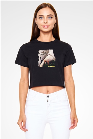 Aerosmith Baskılı Unisex Siyah Crop Top Tişört