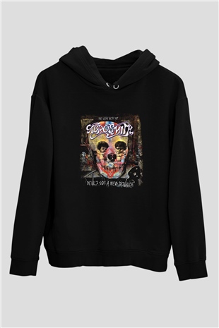 Aerosmith Baskılı Unisex Siyah Hoodie