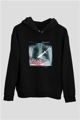 Aerosmith Baskılı Unisex Siyah Hoodie