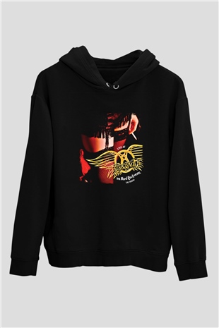 Aerosmith Baskılı Unisex Siyah Hoodie