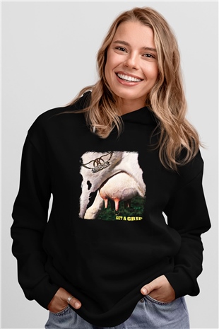 Aerosmith Baskılı Unisex Siyah Hoodie