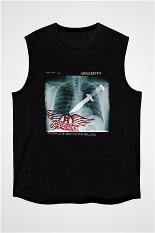 Aerosmith Baskılı Unisex Siyah Kolsuz Tişört