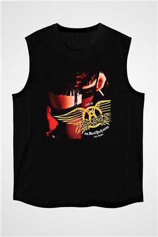 Aerosmith Baskılı Unisex Siyah Kolsuz Tişört