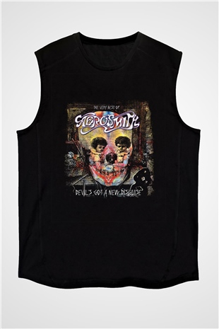 Aerosmith Baskılı Unisex Siyah Kolsuz Tişört