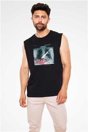 Aerosmith Baskılı Unisex Siyah Kolsuz Tişört