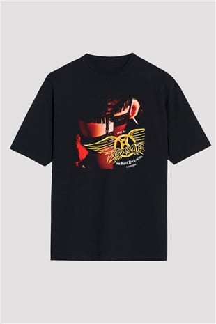 Aerosmith Baskılı Unisex Siyah Oversize Tişört