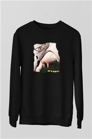Aerosmith Baskılı Unisex Siyah Sweatshirt