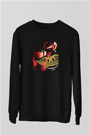 Aerosmith Baskılı Unisex Siyah Sweatshirt