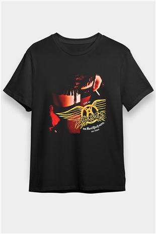 Aerosmith Baskılı Unisex Siyah Tişört