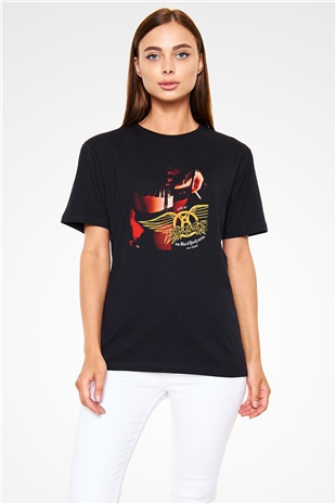 Aerosmith Baskılı Unisex Siyah Tişört