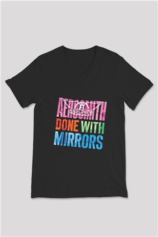Aerosmith Baskılı Unisex Siyah V Yaka Tişört