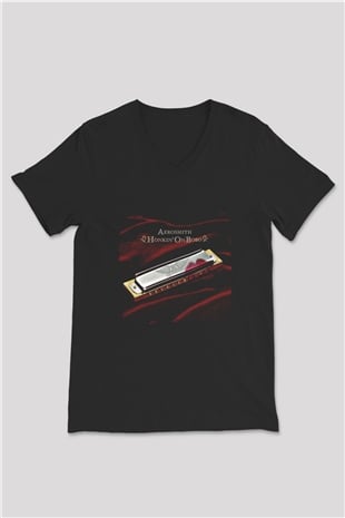 Aerosmith Baskılı Unisex Siyah V Yaka Tişört