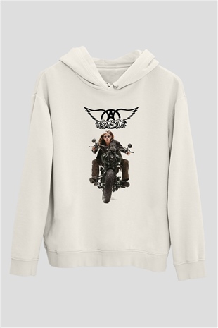 Aerosmith Beyaz Unisex Kapşonlu Sweatshirt