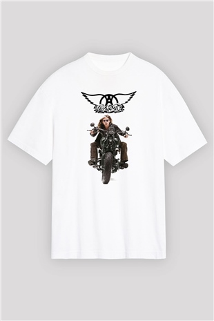 Aerosmith Beyaz Unisex Oversize Tişört T-Shirt