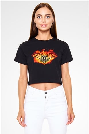 Aerosmith Siyah Crop Top Tişört