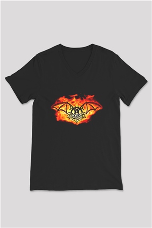 Aerosmith Siyah Unisex V Yaka Tişört T-Shirt