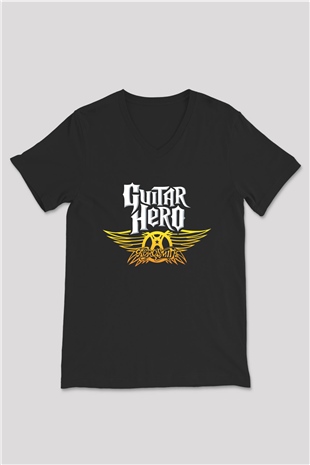 Aerosmith Siyah Unisex V Yaka Tişört T-Shirt