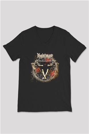 Aeternam Baskılı Unisex Siyah V Yaka Tişört - Tshirt